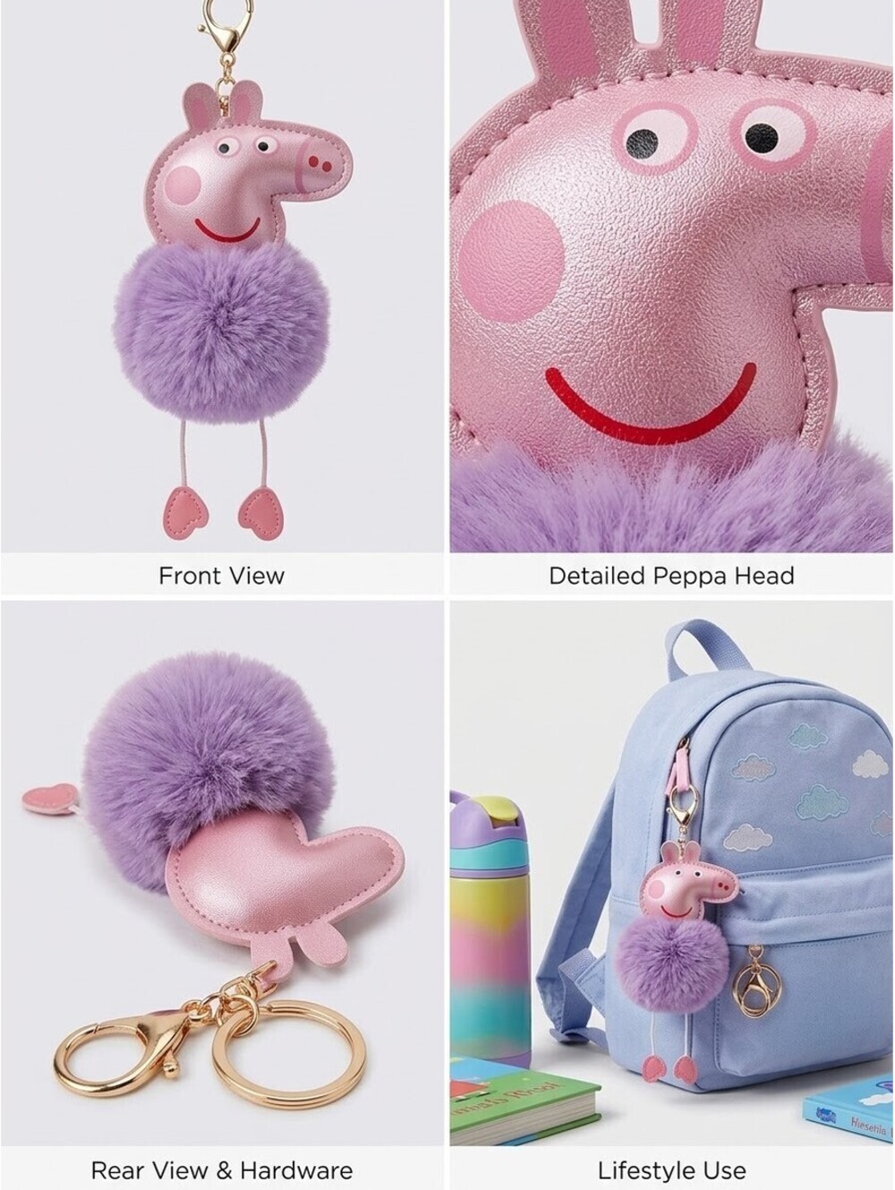 Dulami Peppa Pig Lavender Pom Pom Bag Charm Keychain